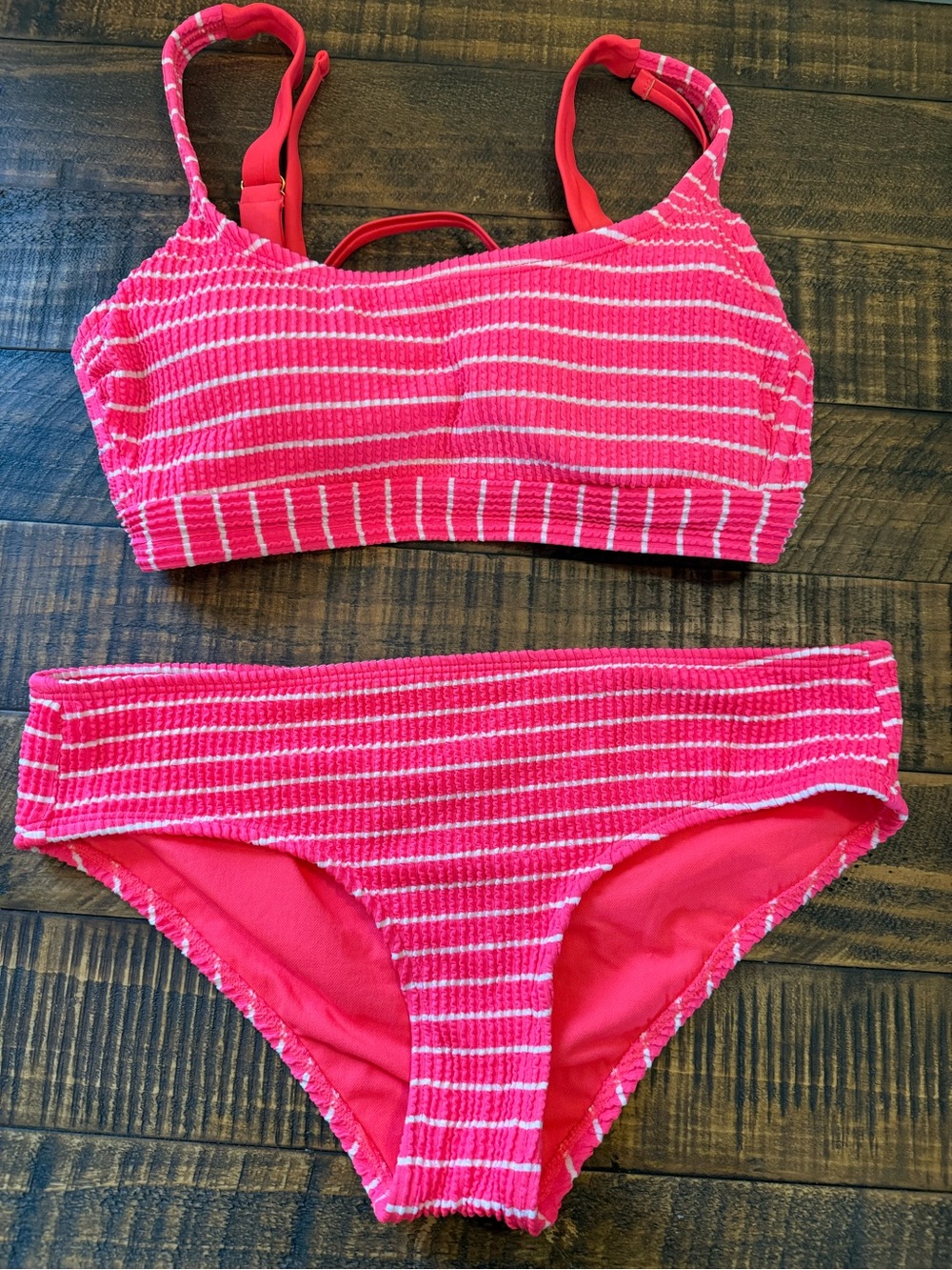 Striped Pink Ribbed Bikini Set
